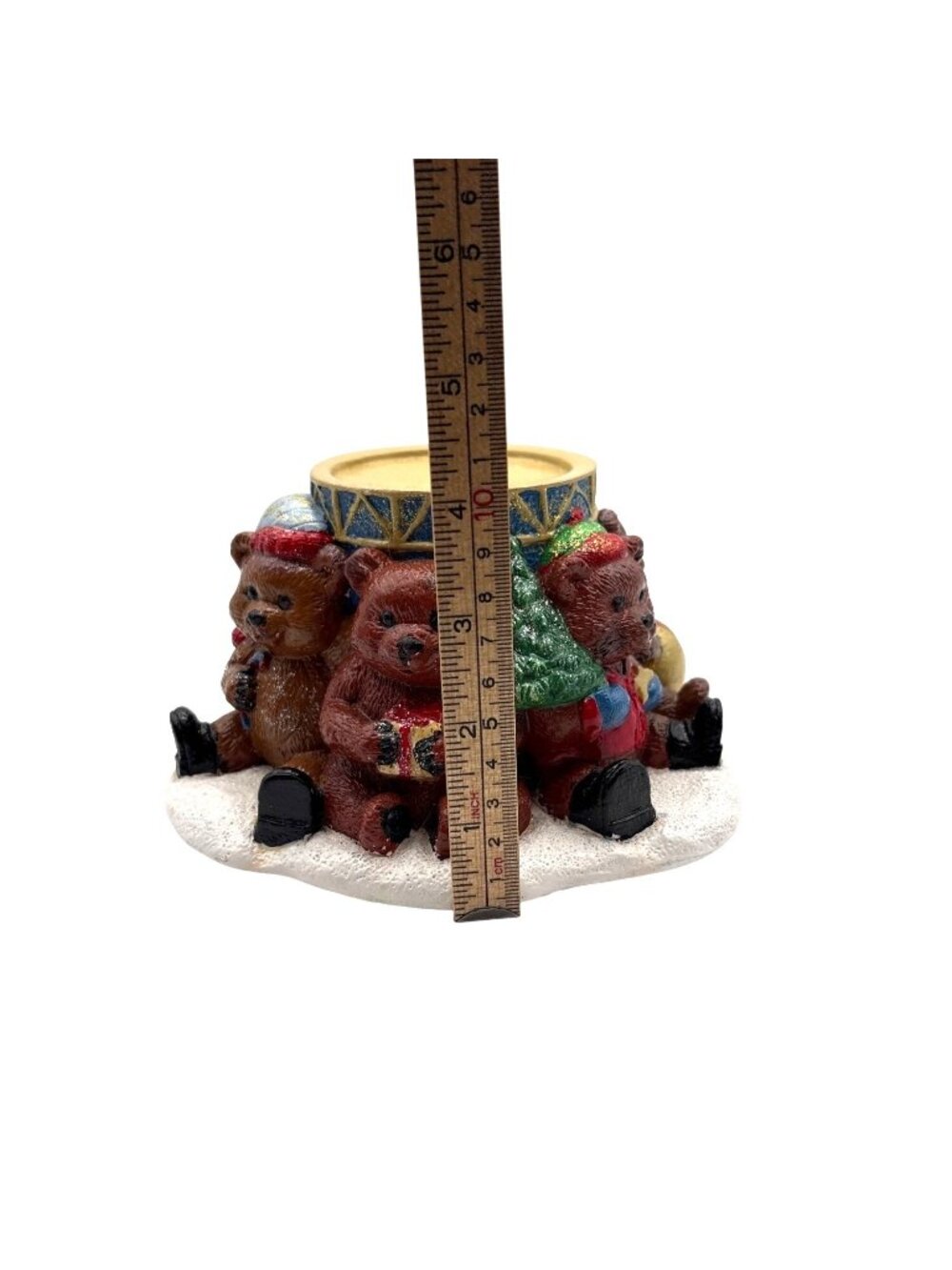 Vintage Handmade Christmas Bear Candle Holder With Hand-Painted Festive Design 4 - Picture 2 of 10